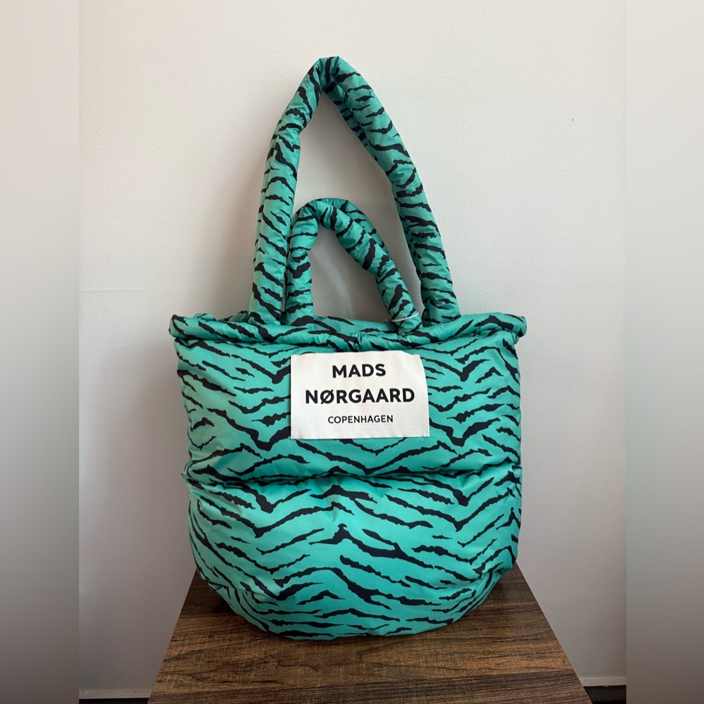 NWT Mads Norgaard Green Zebra Print Tote Bag